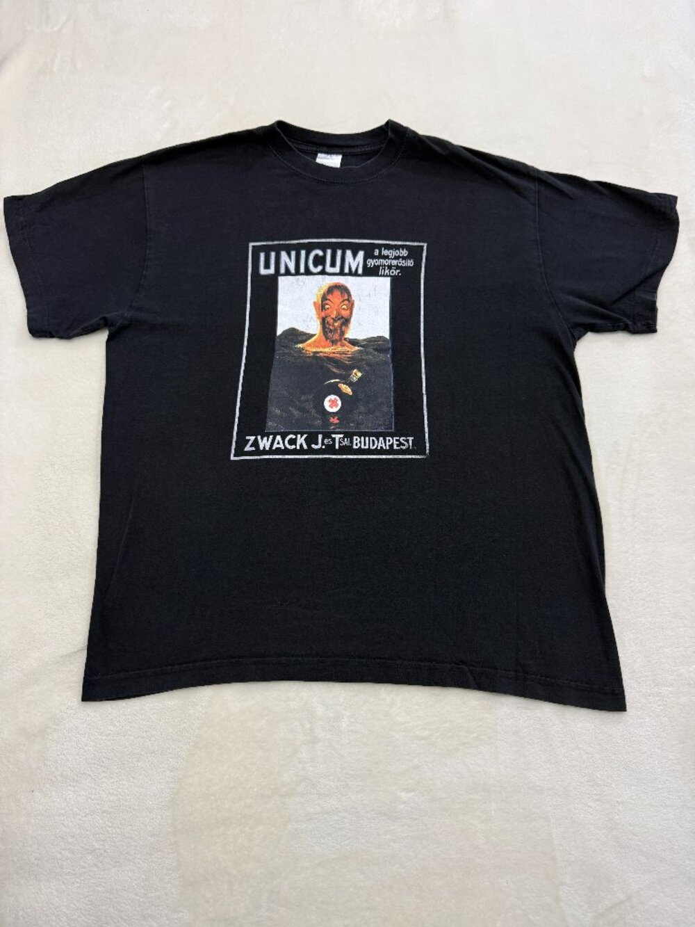 Vintage Unicum Zwack Budapest Graphic T Black Tourist Liquor Tee Hungary 22x27